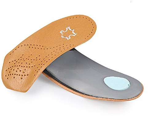 Plantillas ortopédicas Soporte para el arco Inserciones de fascitis plantar de 3/4 con almohadilla para el metatarso Cojín del talón, cuero fino ultraligero para pies planos Arco del pie