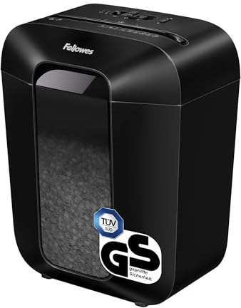 Fellowes dokumentförstörare LX41-8 ark 4 x 12 mm Mini-Cut P4 – för hem och hemmakontor – med säkerhetslås och 17 liter papperskorg – svart
