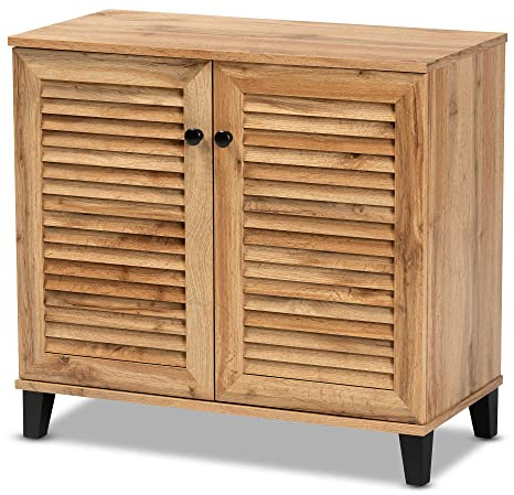 Baxton Studio Coolidge Modern and Contemporary Oak Brown Finished Wood 2-Door Shoe Storage Cabinet