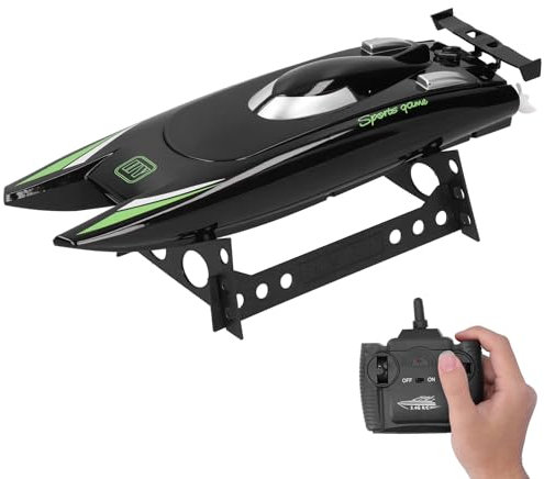 Schutzspielzeug 2,4 G RC Boat, 30 wiederaufladbar, Hochgeschwindigkeits-Rennboot, Doppelmotor-Fernbedienung, Motorboot, Spielzeug für Erwachsene und Kinder (schwarz)