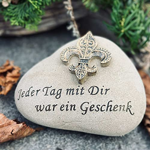 eberin · Friedhof Grab Gedenkstein mit Motiv Lilie und Spruch Jeder Tag mit Dir war EIN Geschenk Sandfarbig [NEU]