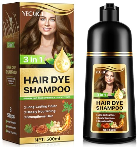 Professionelles 3-in-1 Haarfärbe-Shampoo 500 ml - Für Männer Und Frauen, Natürlicher Look in Wenigen Minuten, Kräuterbasis (Dark Brown)