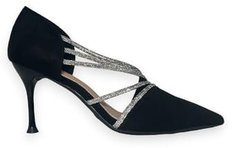 MODELISA - Zapato De Tacon Fino Brillo Salon Fiesta Boda Noche Evento Mujer (Negro, 37)