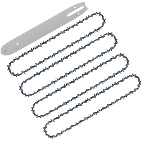 4 Stück Sägeketten + Schwert 25cm 3/8LP 1.1mm 40 Treibglieder Rückschlagsarme Kette, Kompatibel für Bosch, Dolmar, Homelite, Echo, Makita, Einhell usw.