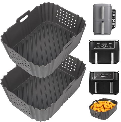 YQL 2PCS Perforated Silicone Air Fryer Liners - Specially Designed for Ninja Double Stack XL 9.5L Airfryer SL400UK/ SL400UKCP, Reusable Air Fryer Accessories Rectangle Trays for Dual Drawer 9.5L&Oven