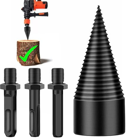 Ceeyoll 32mm Astilladora de Leña,Wood Splitter Drill Bits, Broca para dividir troncos de leña extraíble,Removable Wood Splitter Drill Bits with 3 Handle, Se puede utilizar para cortar madera.