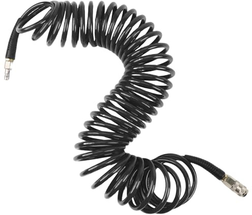 ANOMM Tubo Aria Compressa Spirale 10 Metri, 9.5mm OD 6mm ID, Tubo Flessibile Spiralato per Aria Compressa, Tubo Pneumatico con Attacco Rapido, Nero