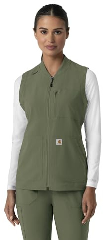 Carhartt Force Cross-Flex Scrubs for Women, Lightweight Scrub Vest - Olive, 3X