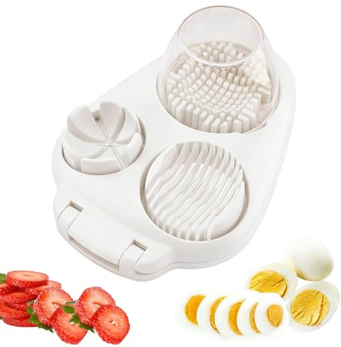 3 in 1 Boiled Egg Slicer, Manual Egg Slicer for Hard Boiled Eggs, 3 Slice Modes Chopper Cutter Stainless Steel Dicer, Kitchen Gadget for Butter Strawberry Tomato, Labor Saving