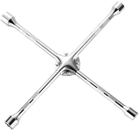 FUANA Clé à ergot 4 voies 18/20 pouces robuste avec douilles 17/19/21/23 mm pour écrous de roue de voiture, vert argenté 45,7 cm
