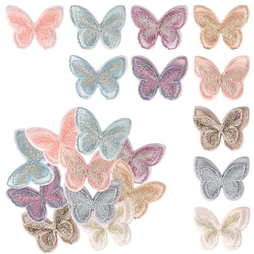 20 Stück Patches zum Aufbügeln, Aufbügeln Schmetterling, Applikation Bügelflicken Aufnähen Sticker Stoff Nähen Stickerei Dekorativ für Kleidung, Hüte, Jeans, Taschen, Basteln, DIY