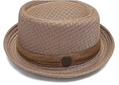 Genérico Sommar andningsbar nät griskött fot hatt för män lätt vikbar sträng Fedora sol strand resor hatt, H, one size