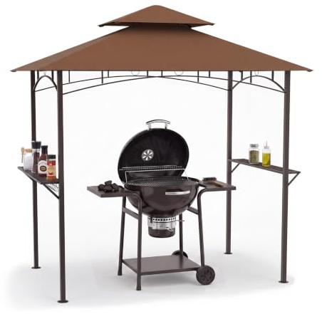 KOMFOTTEU Carpa de Barbacoa con Doble Techo 240 x 151 x 255 cm (Café)