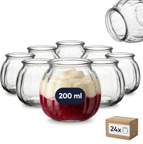 gouveo Set da 24 portatealight in vetro (0,20 l) senza chiusura rotondi panciuti scanalati vintage per lumini dessert decorazione tavola (PACKCODE)