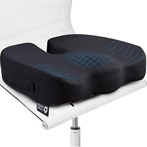 5 Star United Memory Foam Sitzkissen, ergonomisches Steißbeinpolster Bürostuhl, Ischias & Rückenschmerzen, rutschfest, tragbar, waschbar - Schwarz