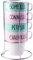 Les Vilaines Filles 38-VF-027 Tasses à Café Empilables et Support Tour Bombasse Connasse Pétasse Chaudasse Set de 4 Assorties Bleu Rose D12 x H21 cm