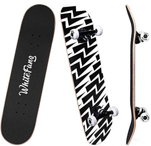 WhiteFang Skateboards for Beginners, Complete Skateboard 31 x 7.88, 7 Layer Canadian Maple Double Kick Concave Standard and Tricks Skateboards for Kids and Beginners (Lighting)