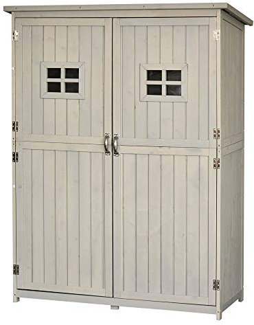 Outsunny Wooden Garden Shed with Two Windows, Tool Storage Cabinet, Outdoor Double Door Organizer 127.5L x 50W x 164H cm, Grey