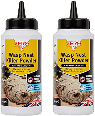 Zero In Wasp Nest Killer - Insecticidal Wasp Killer Powder for Garden & Home Nest Removal - Fast-Acting, with Child-Resistant Cap for Effective Wasp Control in Hard-to-Reach Areas- 300g x 2 Multi-Pack
