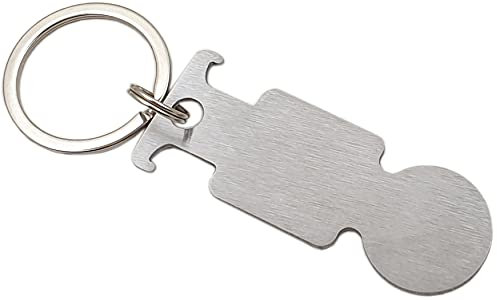 Abziehbarer Einkaufswagenlöser Heinzelmann mit Flaschenöffner/Schlüsselanhänger mit Einkaufswagenchip/Einkaufchip mit Schlüsselring aus Metall in Silber