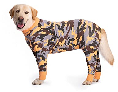 BT Bear Stora hundkläder, elastiska husdjur Onesie kläder skyddar lederna anti-hår anti-slickning, sårskydd husdjurspyjamas hund jumpsuit för medelstora hundar (3XL, orange kamouflage)