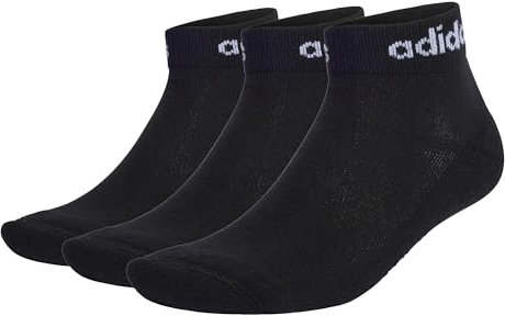 adidas Mixte Think Linear Ankle Socks 3 Pairs, Black/White, 40-42