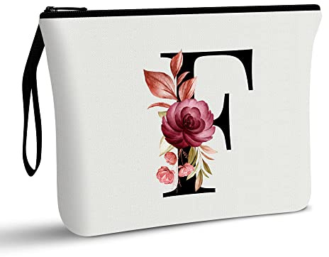 A-Z Personalized Makeup Bag, Birthday Gifts for Women Mom Bridesmaid (F) | Initial Gifts for Best Friend, Bride Girls, Cosmetic Bag