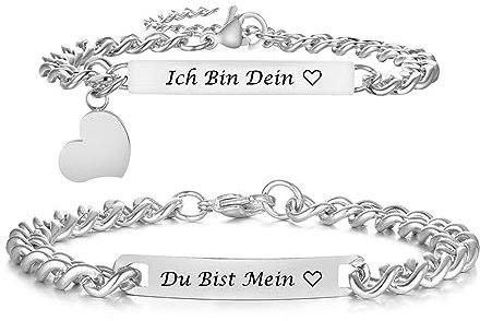 XUANPAI Partnerarmbänder Paar Armbänder mit Gravur - Pärchen Armband mit HERZ Edelstahl Partner Armbänder Silber Armband für Paare Geschenk Hochzeitstag Geburtstag Weihnachten Valentinstag