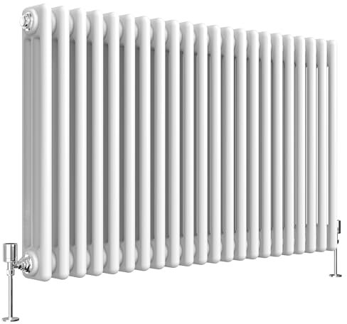 Heilmetz 3 Column Radiator 600 x 1010mm, White Cast Iron Style Horizontal Radiator Triple Column Radiator Traditional Central Heating Radiator