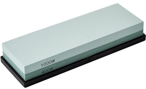 HiramWare Pietra per affilare i coltelli con base in gomma antiscivolo, di alta qualità con grana 400/1000, affilacoltelli bifacciale per cucina, pietra ad acqua per affilare manualmente le lame