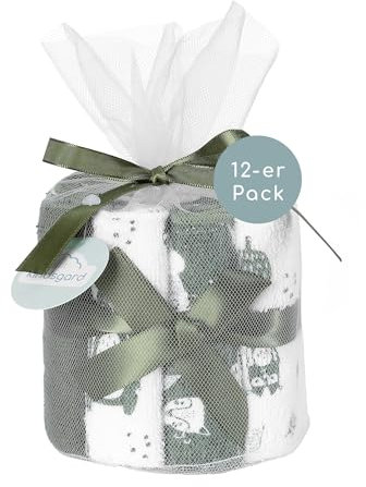 kindsgard Baby Waschlappen 12er-Pack „vaskedag“ – Oliv – 100% Baumwolle, weich & saugfähig – 20x20 cm Waschtücher – waschbar, pflegeleicht, nachhaltig – perfekt für Baby & Kleinkindpflege