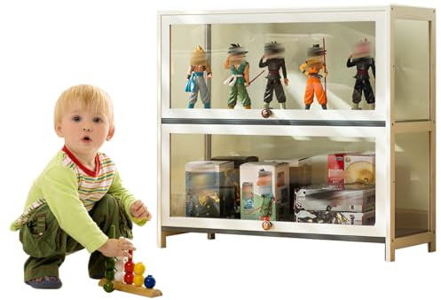 Koubhyj 2 Schicht Vitrinenschrank Glas, 80x33x73cm Glasvitrine Stehend, multifunktionale staubdichte Acryl-Vitrine für Wohnzimmer und Büro(Weiß/Von Allen Seiten transparent)