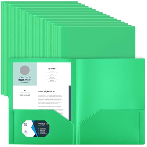 Gueevin 24 carpetas de plástico con bolsillos, carpetas de dos bolsillos para tamaño carta, carpetas escolares resistentes para tarjetas de visita para el hogar, oficina, escuela, negocios, 11.61 x