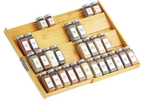 NESPIQ Spice Rack Organiser Expandable 4 Tier Spices Rack Bamboo Drawer Insert Spice Organizer For Cabinet Drawer Kitchen Seasoning Storage Storage Rack Kitchen
