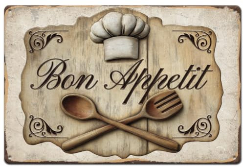 Superdant Bon Appetit Placa Metal Vintage Cocina Decorativa Restaurante Arte Signo Divertido Cartel Comedor Panel Exterior