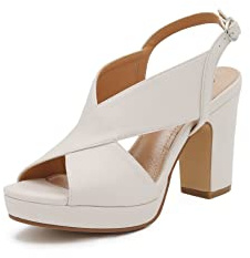 QUEEN HELENA Sandali Eleganti con Tacco Medio a Fascia Incrociata Donna ZM9106 (Beige, Sistema Taglie Calzature EU, Adulto, Donna, Numero, Media, 41)