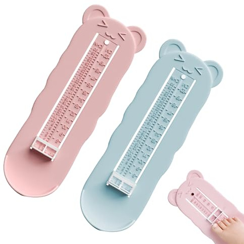 KASESSS 2 Pieza Medidor de Pies para Niños, Dispositivos de Medición de Zapatos con Patrón de Dibujos Animados, Medidores de Calzado Apto para Niños para Medir el Tamaño del Zapato (Rosa,Azul)