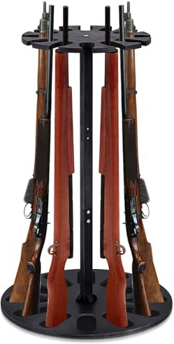 Geelin Wooden Gun Rack Holds 12 Guns Display Storage Holder Indoor Vertical Stand with Soft Padding 2 Adjustable Heights for Living Room Collection Room Warehouse (Black Color)