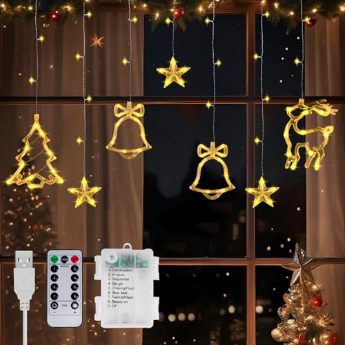 Lamptobe Luz Cortina Navideña Interiores de 3,5 M con Mando a Distancia, 120 LEDs 8 Modos Luz Ventana Batería o Alimentación por USB