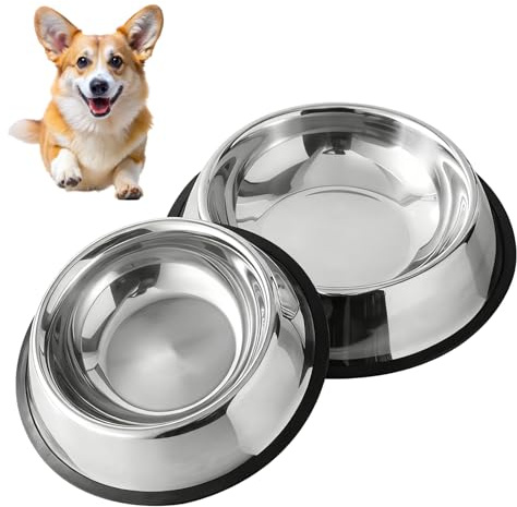 Jomdjmskes 2 Pcs Comedero Gato, Comedero Perro Acero Inoxidable, Platos Bebedero Perros Gatos Antideslizantes con Suela de Silicona para Agua Comida, Sin BPA, Aptos Lavavajillas para Medianos Grandes