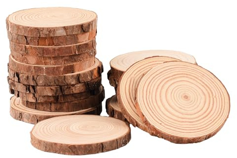 Avernest 18 Pezzi Dischi Cerchio di Legno Non Finiti Naturale Senza Fori Diametro 9-10cm Base di Legno Rotonda con Corteccia Decorazioni Fai da te per Pirografo Decorazioni Natalizie Nuziali