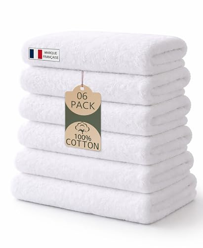 Caramont Juego de 6 Toallas de Baño 50x90 cm – 100% Algodón, Ultra Suaves, Muy Absorbentes, Secado Rápido, Calidad Hotelera – Blanco – para Baño, Ducha, Gimnasio, Hotel y SPA