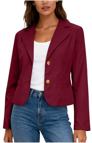 Ybing Chaqueta corta elegante para mujer, blazer de un solo color, casual, deportivo, con solapa, traje, abrigo con botones, slim fit, abierta en la parte delantera, chaqueta blazer, manga larga, para