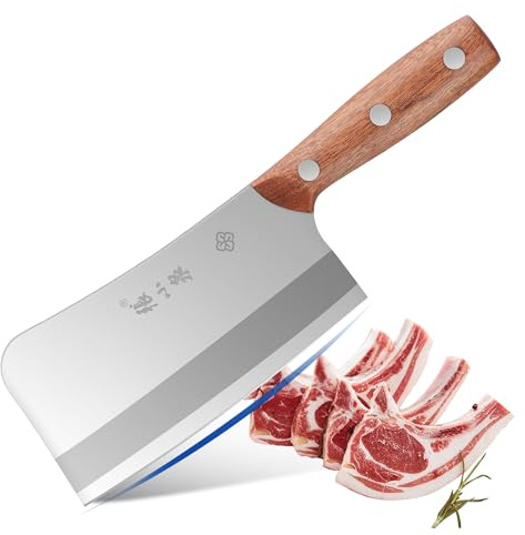 Zhang Xiao Quan SINCE 1628 Coltello da macellaio professionale cinese, coltello da cucina affilato in acciaio inossidabile, manico in legno antiscivolo, ideale per tritare carne e ossa