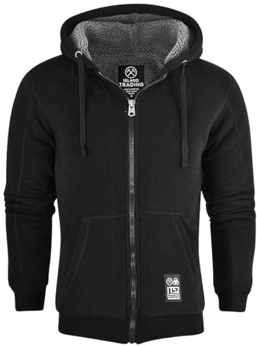Island Trading Mens Cotton Padded Borg Fleece Sherpa Lined Full Zip Up Hoodie Sweatshirt Jacket Large Black