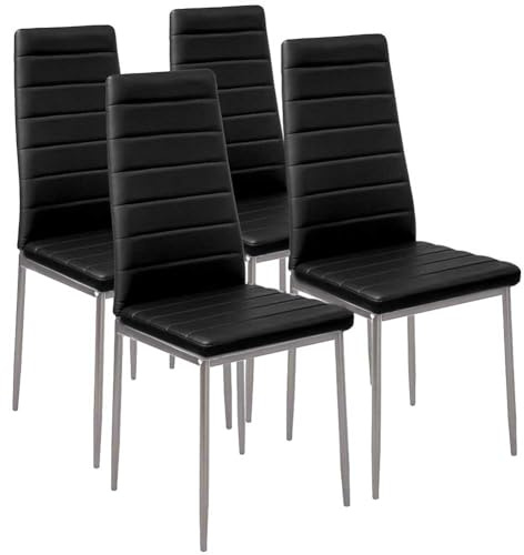 BAKAJI Set 4 Sedie Moderne sala da Pranzo Salotto Cucina Seduta Imbottita Ecopelle 4x Sedie in Promo Struttura Acciaio (Nero)