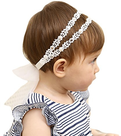 DANMY Baby Girl Super Elastic Headband,Cotton Lace Toddler Hair Band,Infant Soft Turban Hair Accessories Set