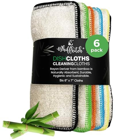 Whiffkitch Whiff Botanicals Bamboo Dishcloth & Cleaning Cloths are Sustainable, Reusable, Washable, Scrub-Non-Scratch, Extra Absorbent, Quick Drying, Multi Surface Cleaning Essentical.