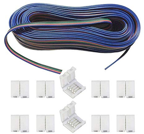 LITAELEK 20m Cable Alargador Tira LED RGB LED Strip Extension Cable 4 Pines Cable Extensión para RGB 5050 3528 2835 LED Strip + 10pcs Conector Cinta LED Adaptador Banda LED para RGB 5050 LED Strip