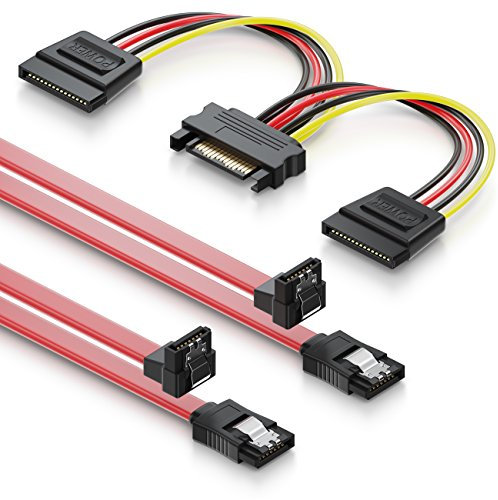 DeleyCON SATA 3 Set - 2x SATA III Kabel Mit 1x 90° Stecker + Y Strom Adapter - SSD HDD Festplatte